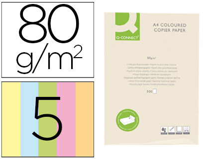 500h papel fotocopiadora Q-Connect A4 80g/m² 5 colores surtidos